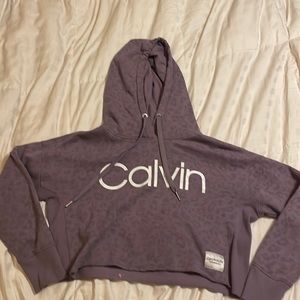 Dusty purple leopard print Calvin Klein crop hoodie